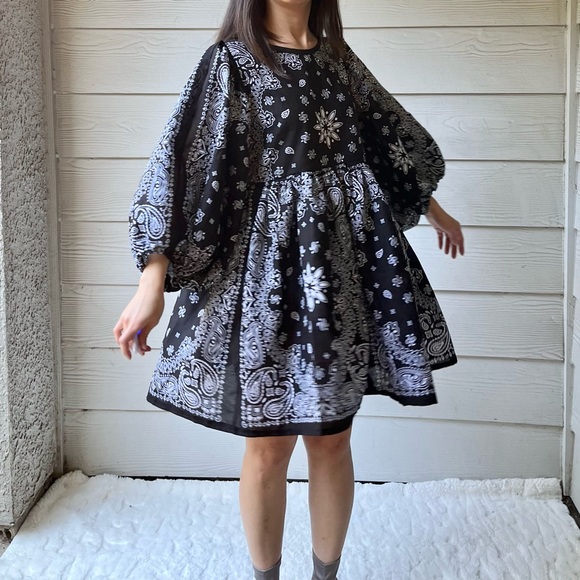 Made To Order | Handmade Bandana Dress -Black-Puff Sleeves - Picture 13 of 15